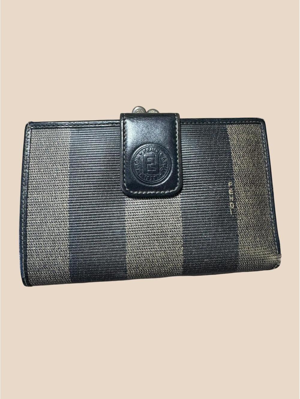 Fendi Vintage Striped Wallet with Leather Trim